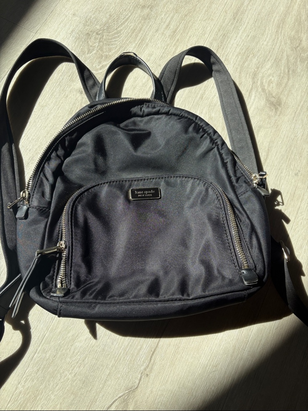 kate spade Black Nylon Mini Backpack with Silver Hardware